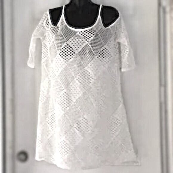 SPIAGGIA DOLCE Lace Crochet Coverup Tunic Dress Strappy Womens Large - Picture 1 of 8